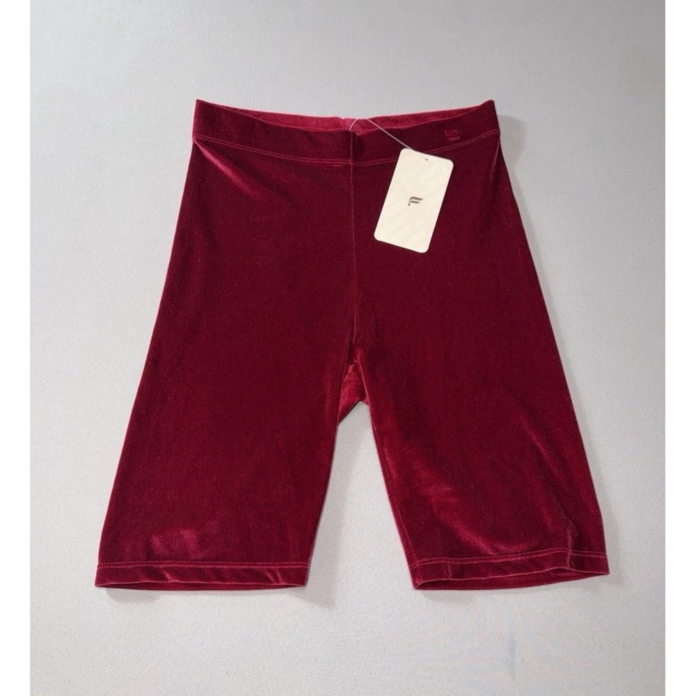 Fabletics Woman's Velvet 9" Bike Shorts Size Medium NWT Burgundy High Waisted